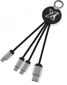 Kabel z podświetlonym logo 3w1 z brelokiem - SCX.design C16 - Czarny / Biały