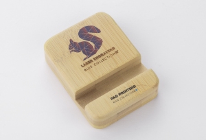 Bambusowy stojak na telefon TILE z logo, 17853